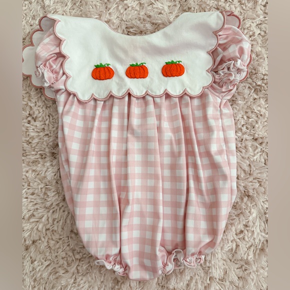 Lillie and Lilah Other - Gingham Embroidered Pumpkin Bubble